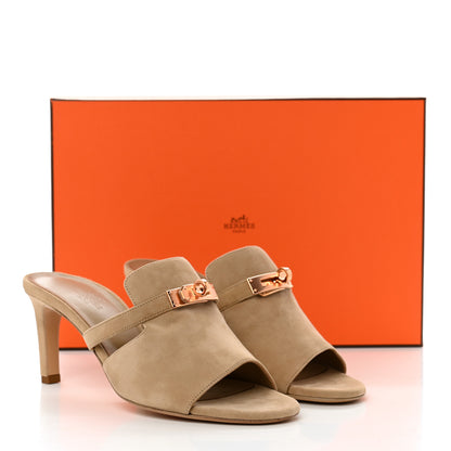 Hermes Suede Goatskin Satin Cute Sandals 38 Beige Argile 9 of 9