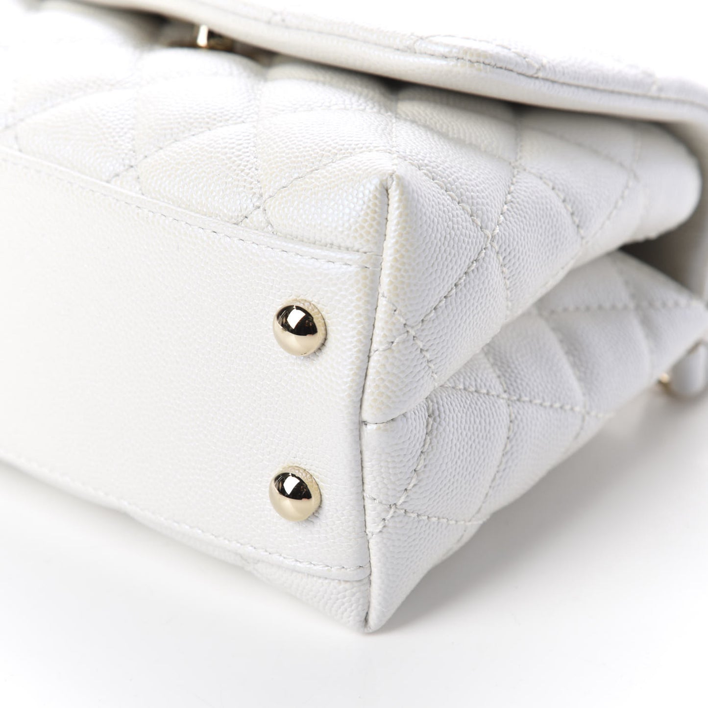 Iridescent Caviar Quilted Extra Mini Coco Handle Flap Ivory