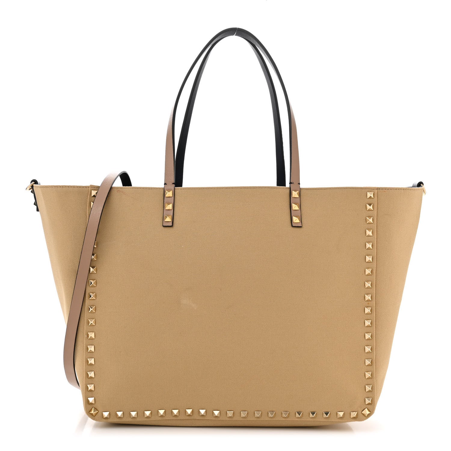 Valentino Garavani Canvas Medium Rockstud Reversible Tote Navy Blue Beige 3 of 17