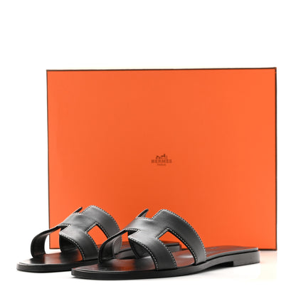 Hermes Box Calfskin Oran Sandals 37 Black 10 of 10