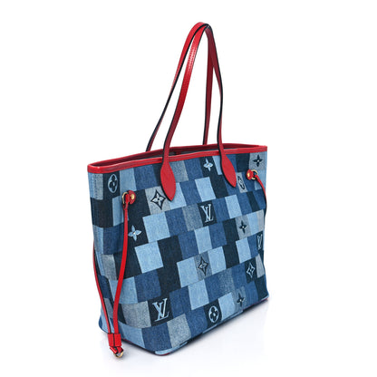Louis Vuitton Denim Damier Monogram Patchwork Neverfull Blue Rouge 4 of 13