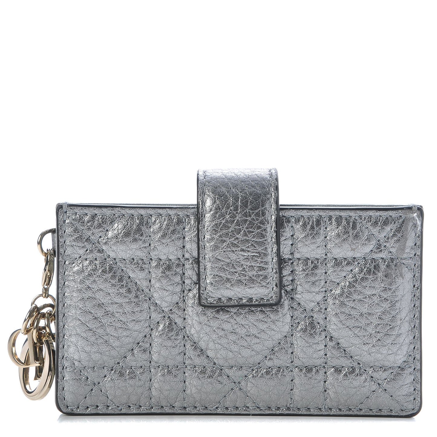 Metallic Grained Calfskin Cannage Lady Dior 5-Gusset Card Holder Silver