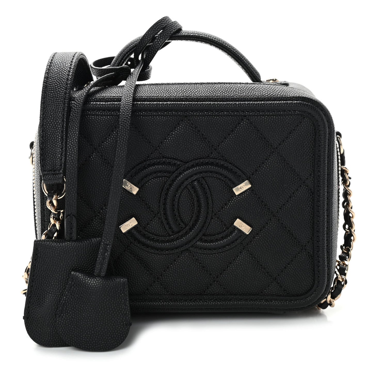 Caviar Quilted Small CC Filigree Vanity Case Black