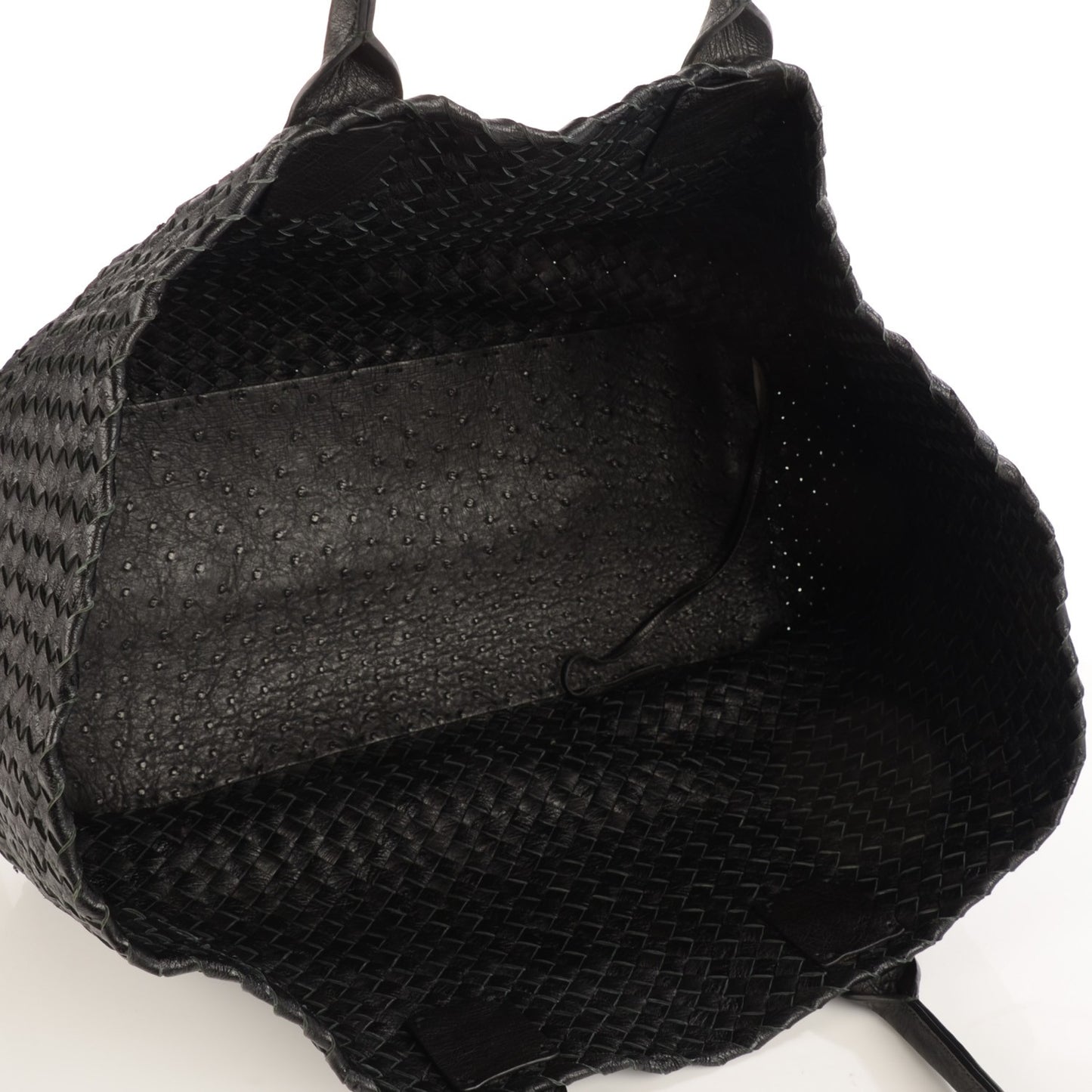 Ostrich Intrecciato Large Cabat Black