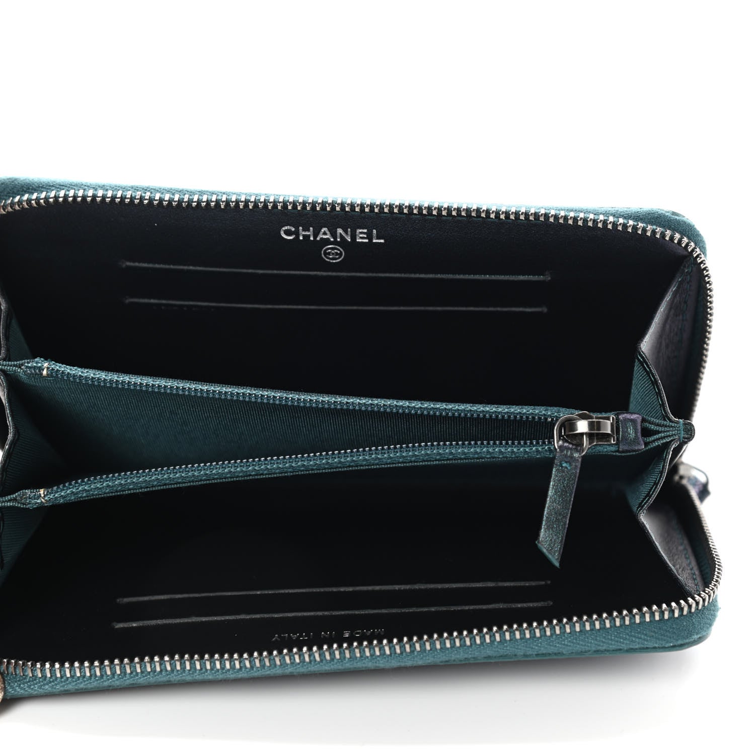 Chanel Iridescent Caviar Quilted Medium Filigree Zip Around Wallet Dark Turquoise 5 of 8