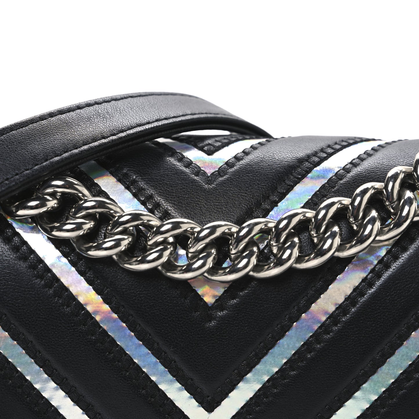 Lambskin Iridescent PVC Chevron Quilted Medium Boy Flap Black Silver