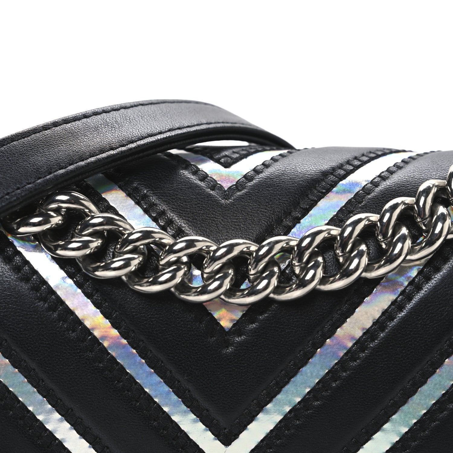 Chanel Lambskin Iridescent PVC Chevron Quilted Medium Boy Flap Black Silver 8 of 11