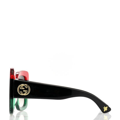 Gucci Acetate Square Frame Sunglasses GG0083S Glitter Red Black Green 3 of 8