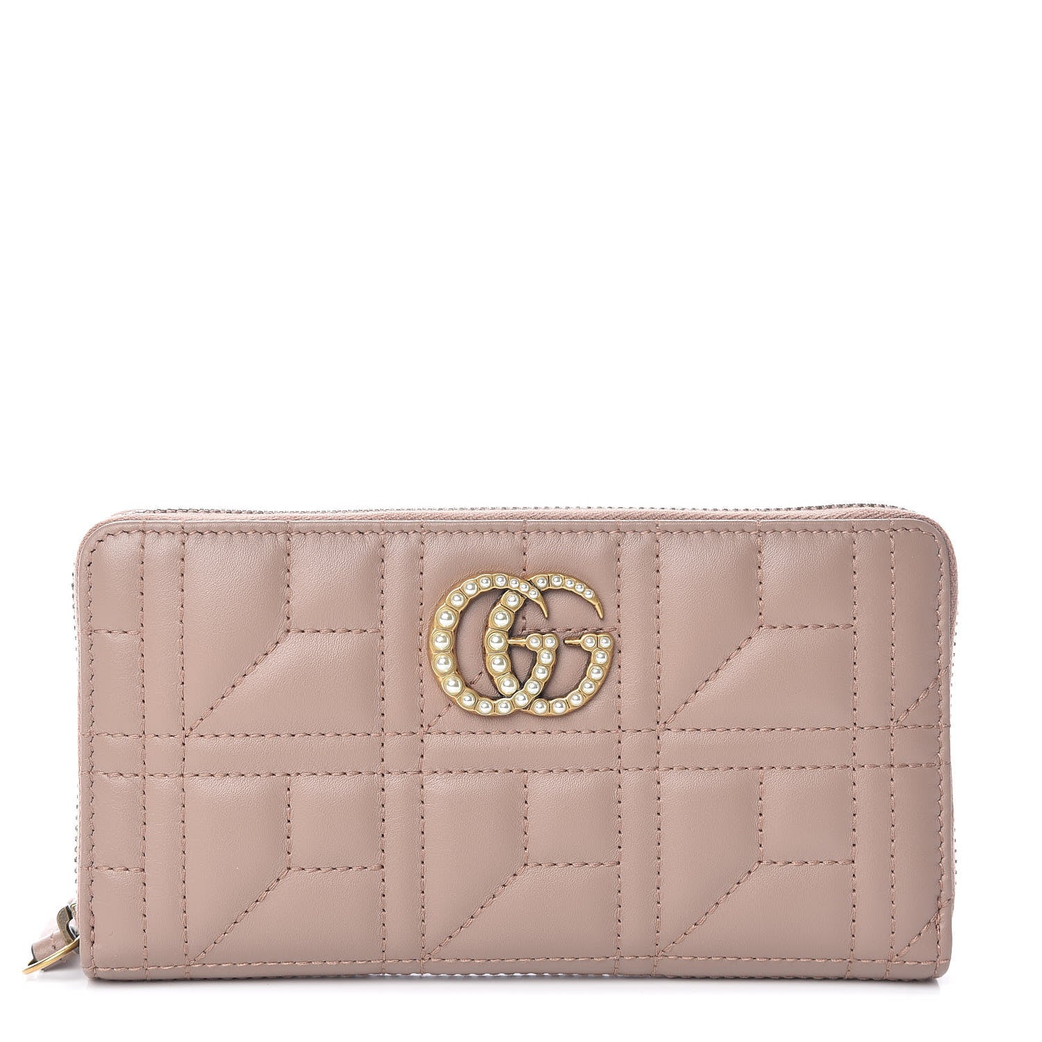 Gucci Calfskin Matelasse Pearly GG Marmont Zip Around Wallet Porcelain Rose 1 of 7