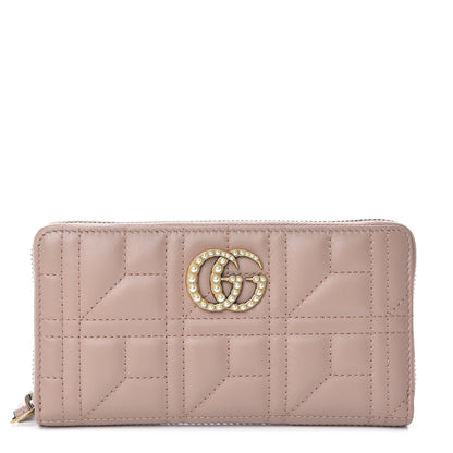 Gucci Calfskin Matelasse Pearly GG Marmont Zip Around Wallet Porcelain Rose 1 of 7