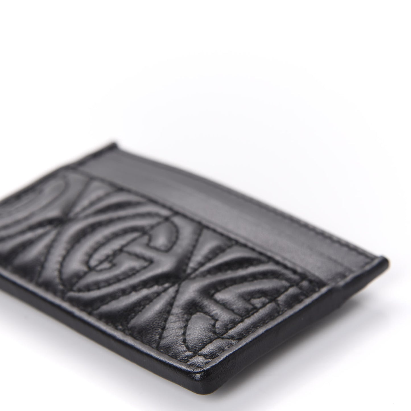 Calfskin G Rhombus Quilted Card Holder Black