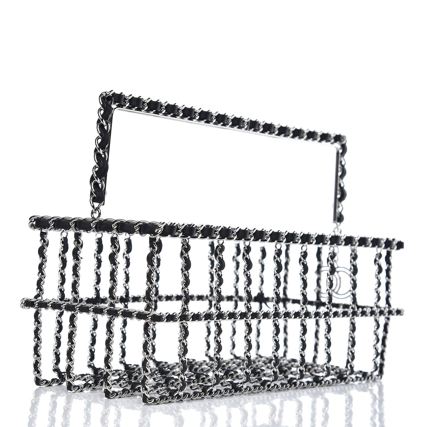 Brass Calfskin Grocery By Minaudiere Shopping Basket Silver