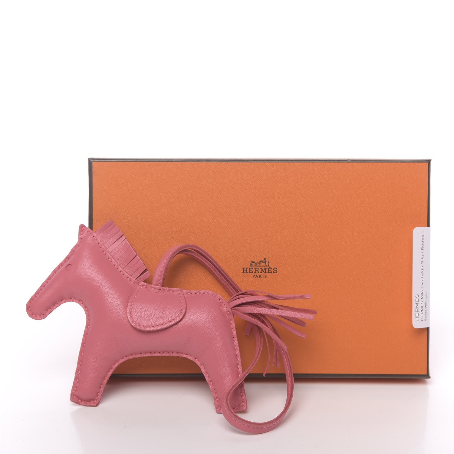 Hermes Milo Lambskin Grigri Rodeo Horse Bag Charm MM Rose Azalee 5 of 5
