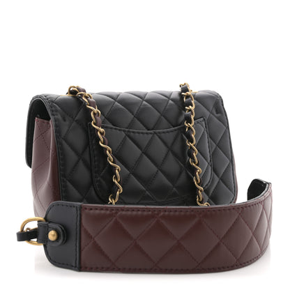 Chanel Calfskin Quilted Small Strap Into Flap Bag Black Burgundy 3 of 10