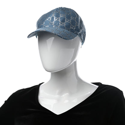 Gucci Canvas Lame GG Monogram Rush Baseball Hat M Blue Silver 2 of 12