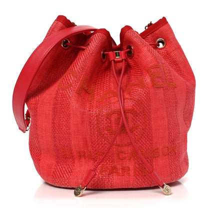 Chanel Mixed Fibers Striped Deauville Drawstring Bag Red 1 of 10
