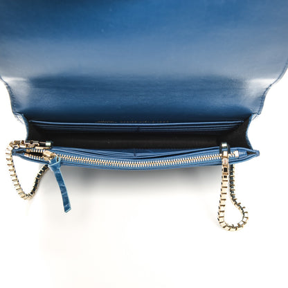 Balenciaga Calfskin Crocodile Embossed Classic Gold Hardware Wallet on Chain Bleu Marine 5 of 7