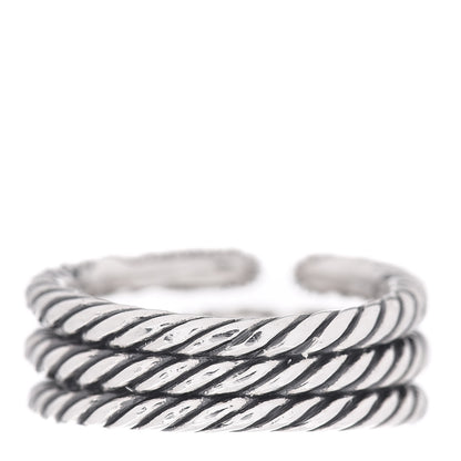 David Yurman Sterling Silver Diamond Willow Three Row Ring 53 6.25 3 of 4