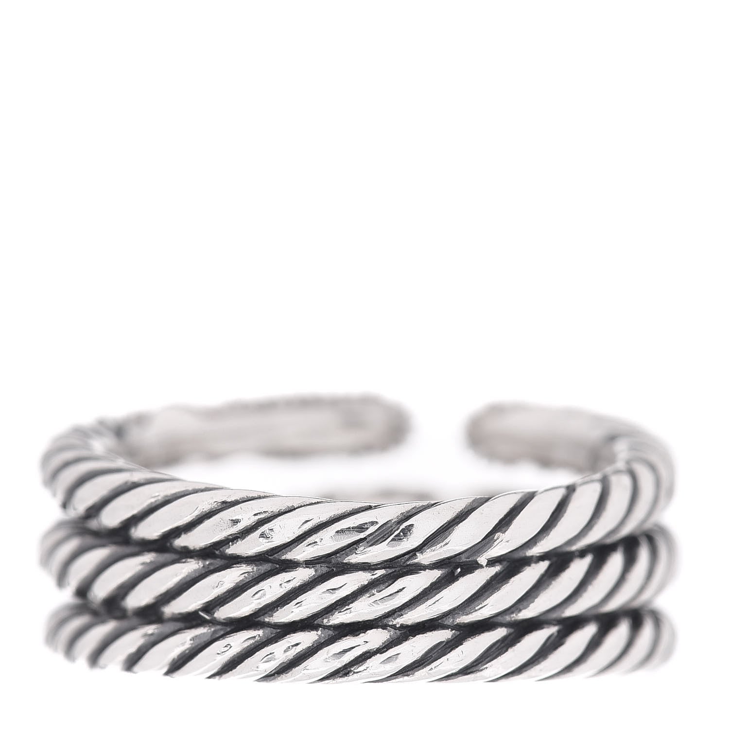 David Yurman Sterling Silver Diamond Willow Three Row Ring 52 6 3 of 4