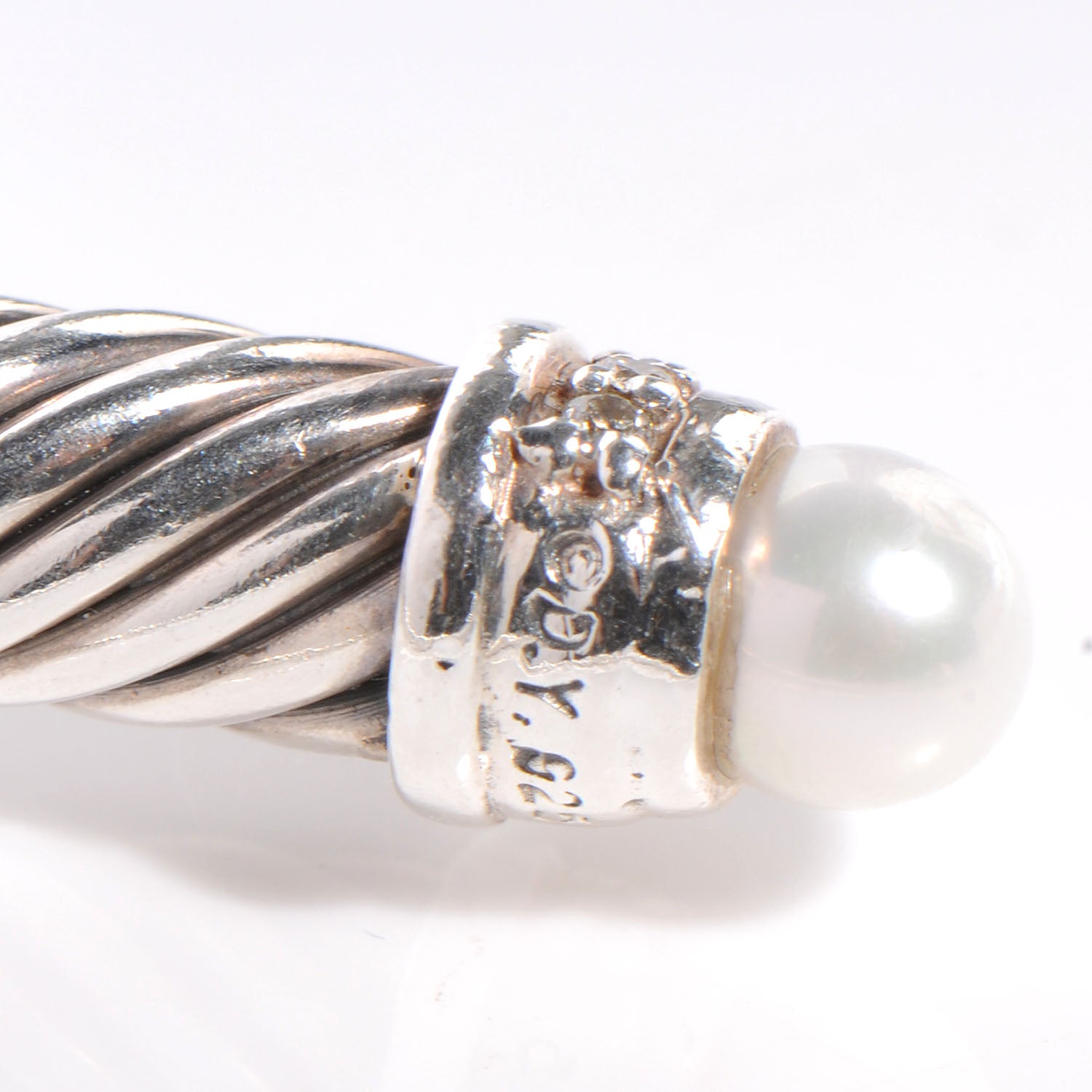 David Yurman Sterling Silver Diamond Pearl 5mm Cable Classics Bracelet 5 of 5