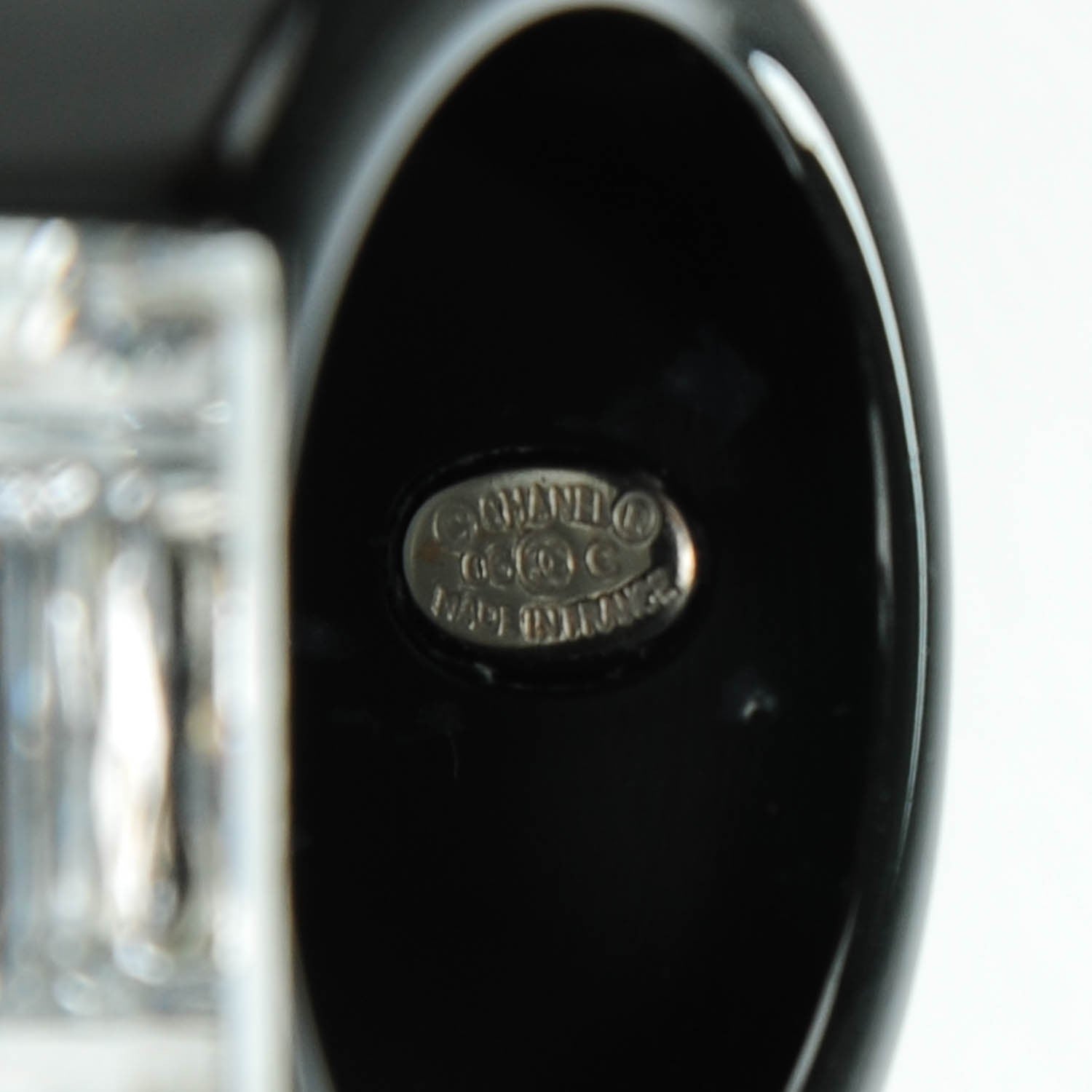 Chanel Rasin Crystal CC Square Charm Ring 7 Black 4 of 5