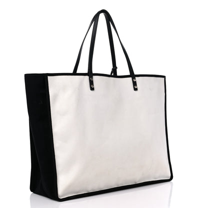 Chanel Canvas Calfskin Large Let's Demonstrate Tote White Black 3 of 14