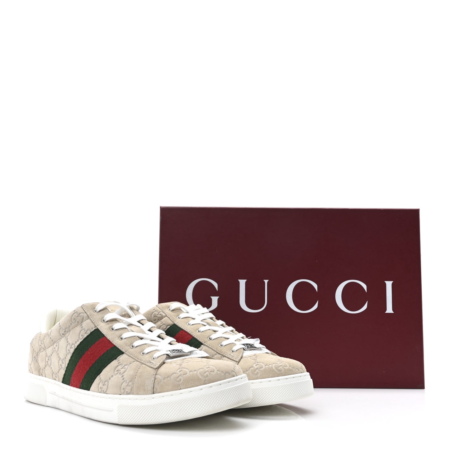 GG Suede Monogram Web Mens Sneakers 12 Oatmeal Mystic White
