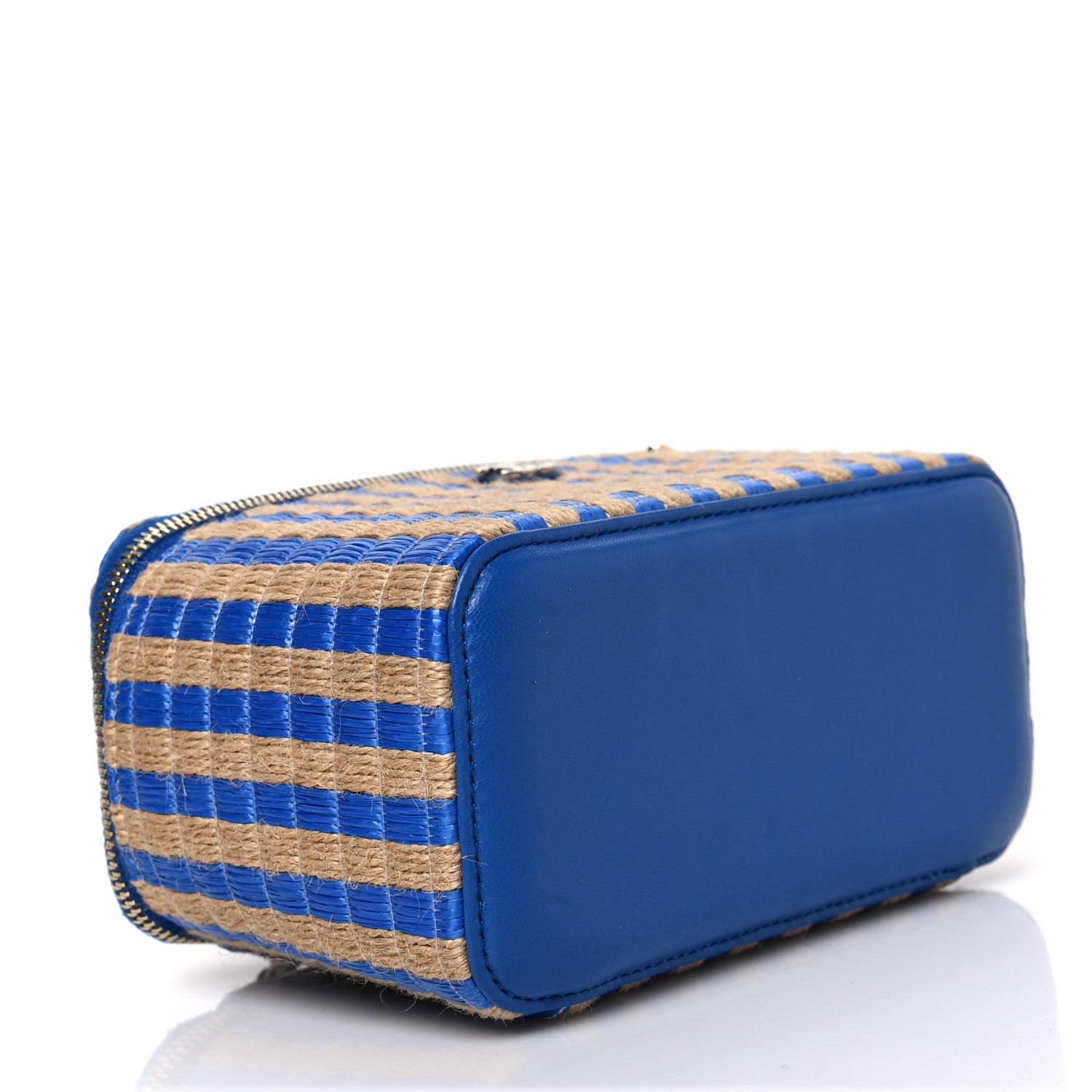 Chanel Raffia Jute Striped Small Vanity Case With Chain Blue Beige 4 of 8