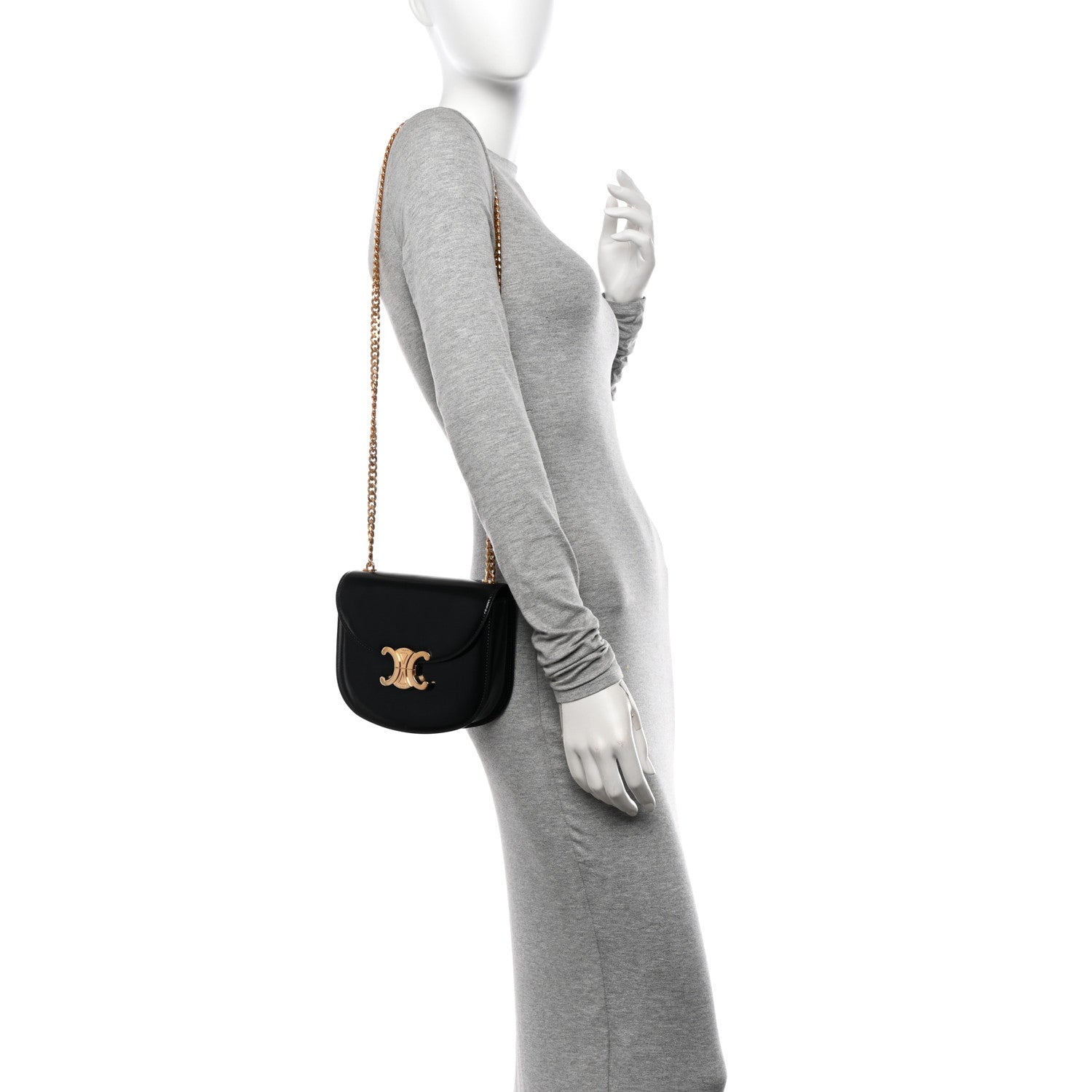 Celine Shiny Calfskin Besace Clea Chain Triomphe Black 2 of 10