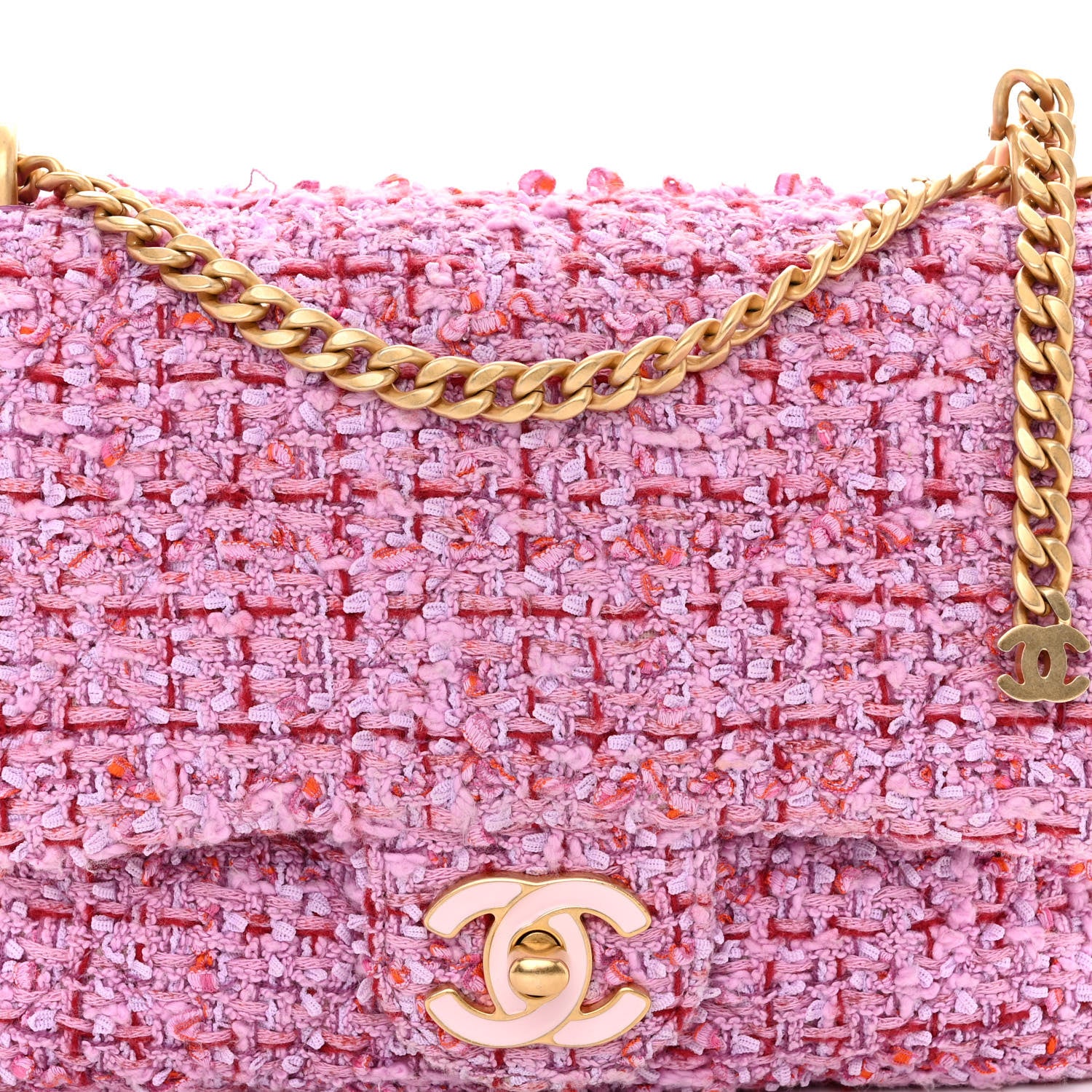 Chanel Tweed Enamel Quilted Mini Pending CC Square Flap Light Purple Pink Red 8 of 10