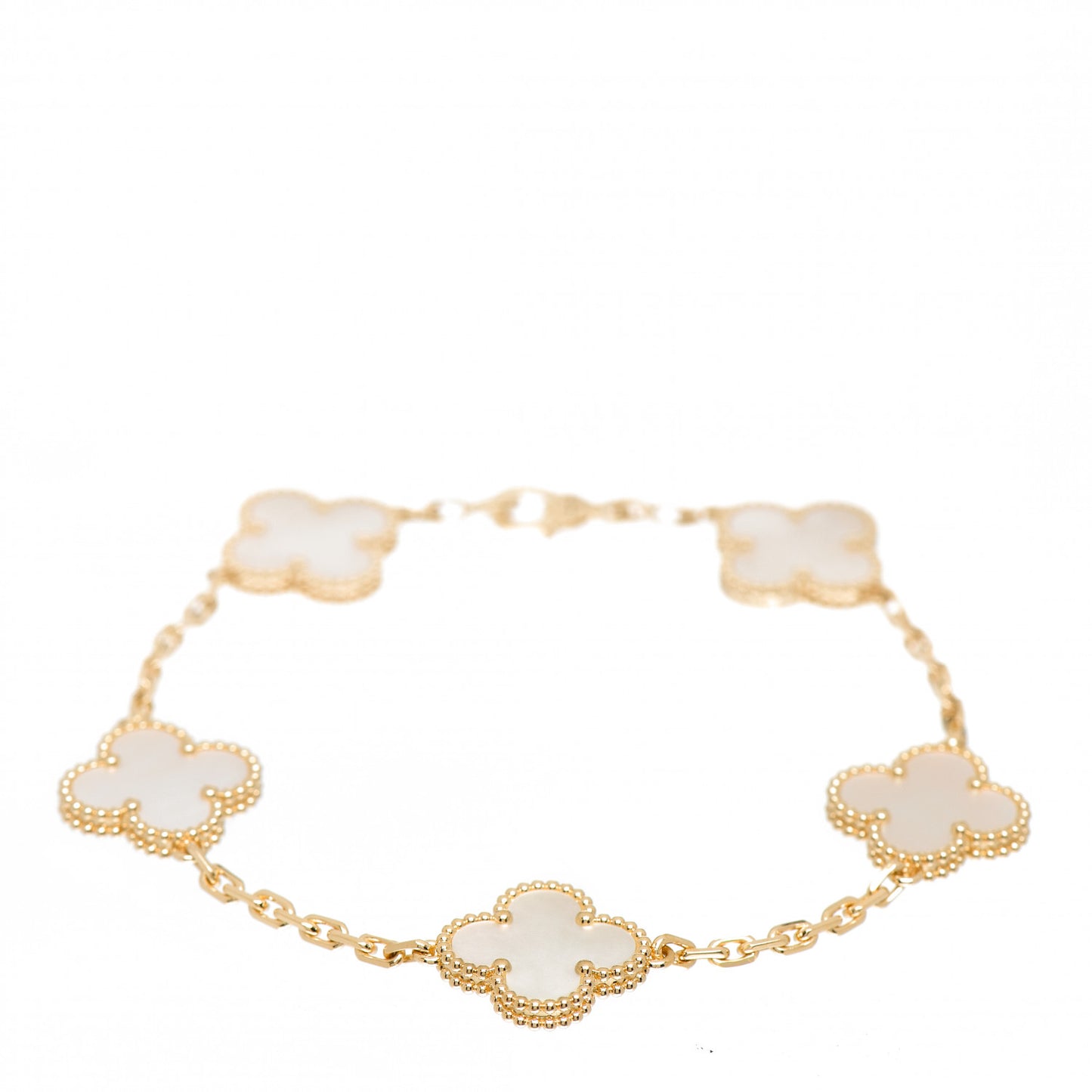 18K Yellow Gold Mother of Pearl 5 Motifs Vintage Alhambra Bracelet