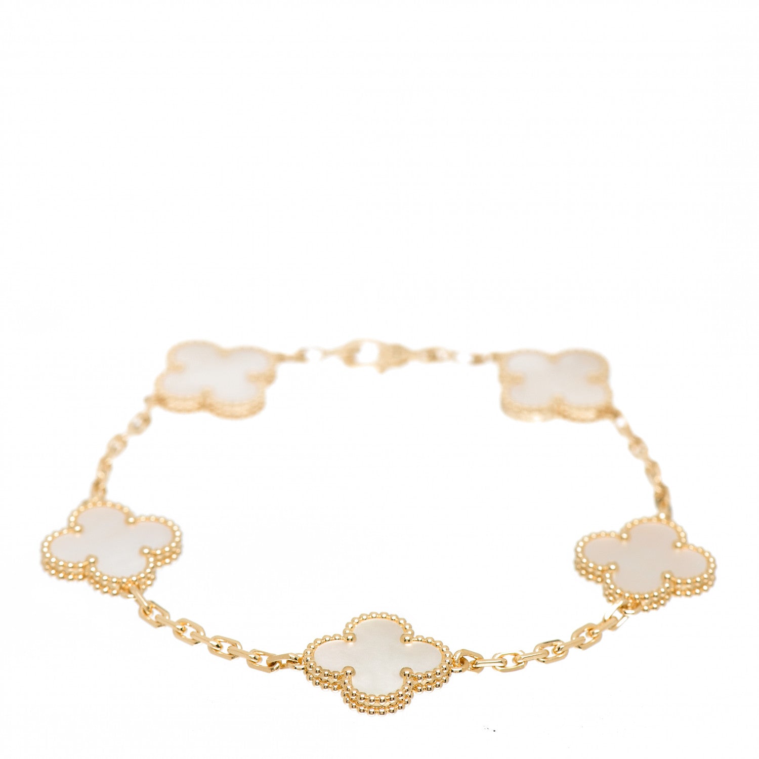 Van Cleef & Arpels 18K Yellow Gold Mother of Pearl 5 Motifs Vintage Alhambra Bracelet 1 of 6