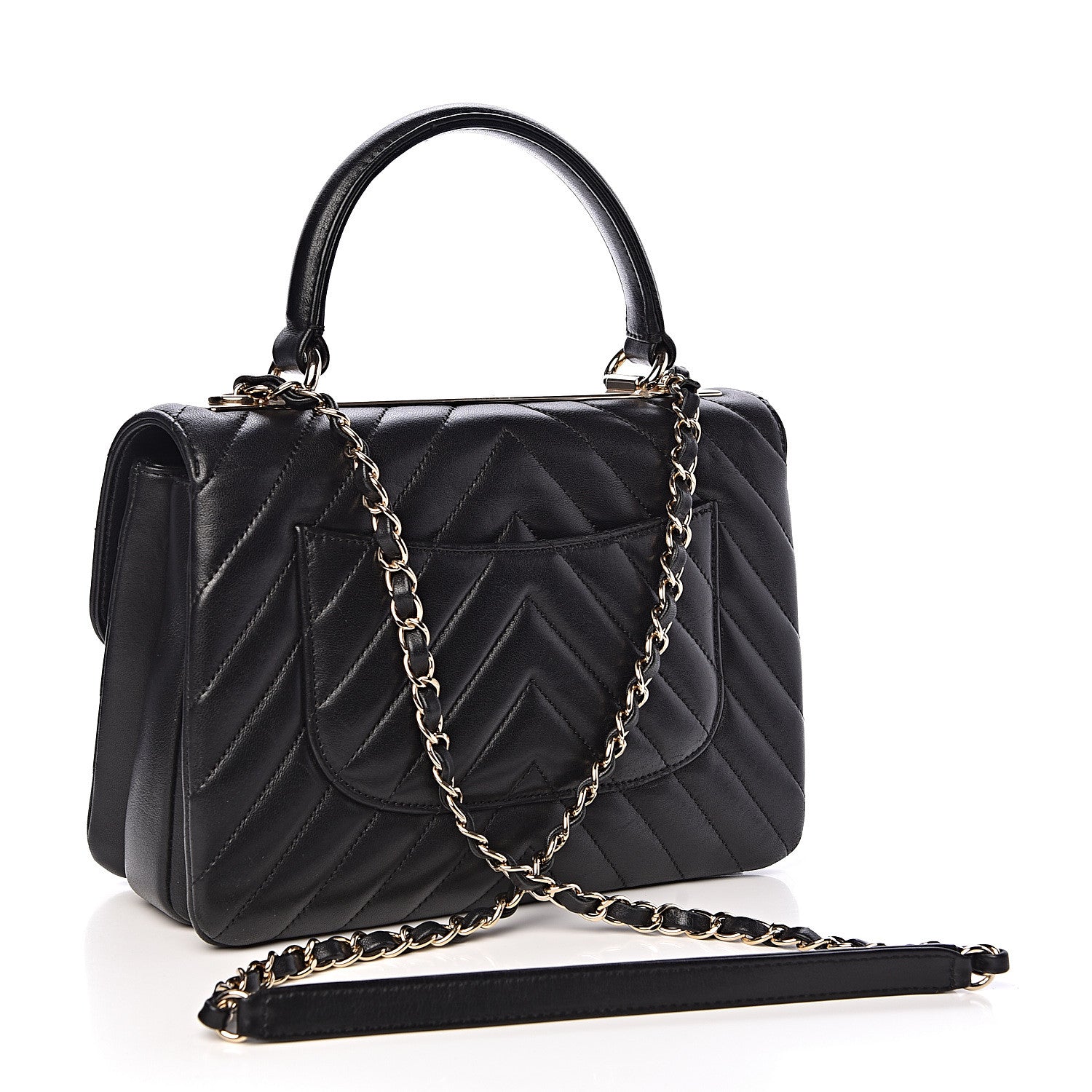 Chanel Lambskin Chevron Quilted Small Trendy CC Dual Handle Flap Bag Black 3 of 11
