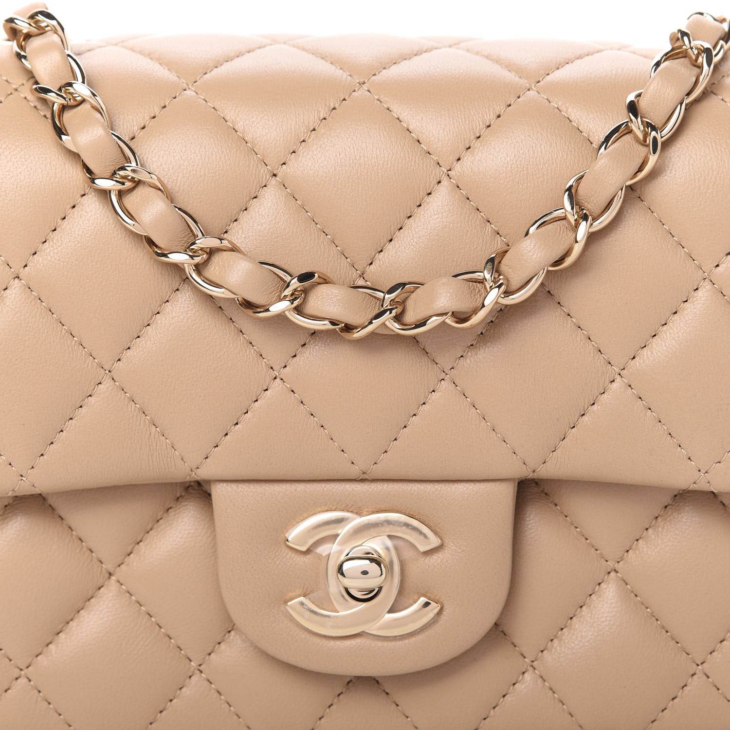 Chanel Lambskin Quilted Mini Square Flap Dark Beige 10 of 11