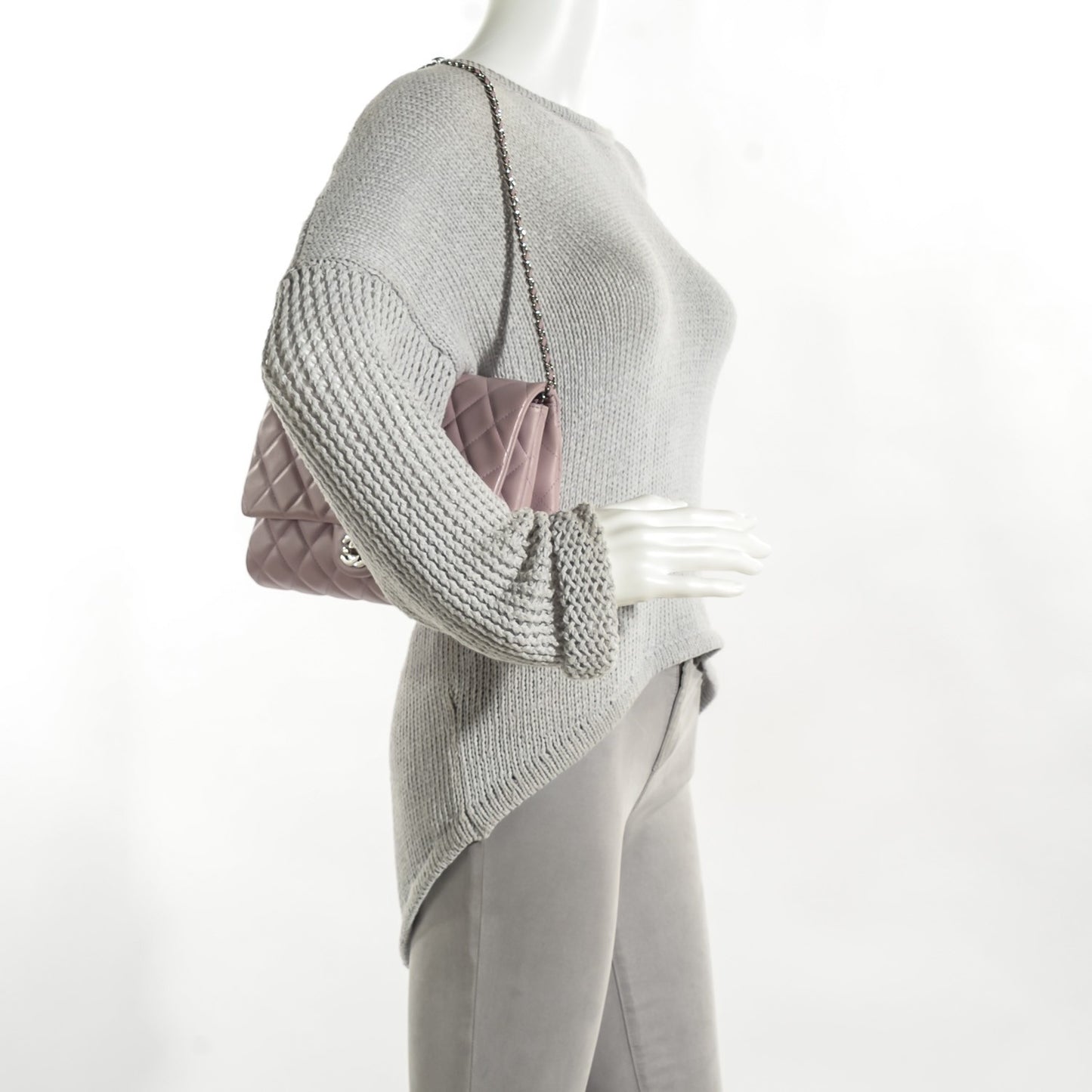 Lambskin Quilted Clutch With Chain Flap Lavender