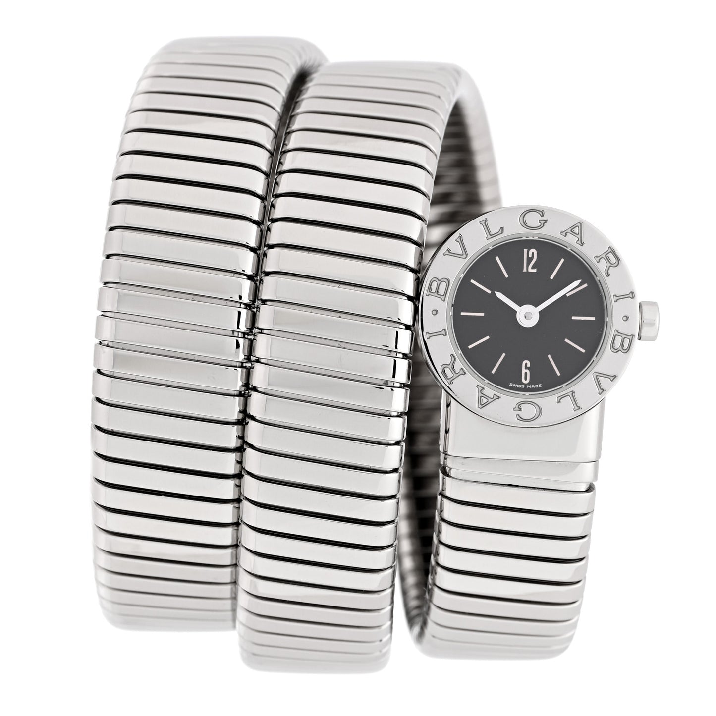 Stainless Steel 19mm Serpenti Tubogas Double Spiral Quartz Watch Black