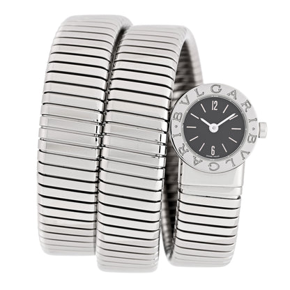 Bulgari Stainless Steel 19mm Serpenti Tubogas Double Spiral Quartz Watch Black 1 of 4