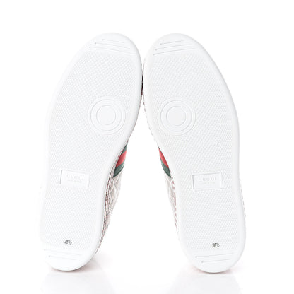 Gucci Laminated Nappa Crystal Web Bee Embroidered Trapuntata Womens Ace Platform Sneakers 38.5 Argento 6 of 7