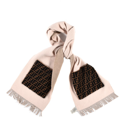 Fendi Wool Cashmere Shearling FF Touch Of Fur Scarf Beige 1 of 3