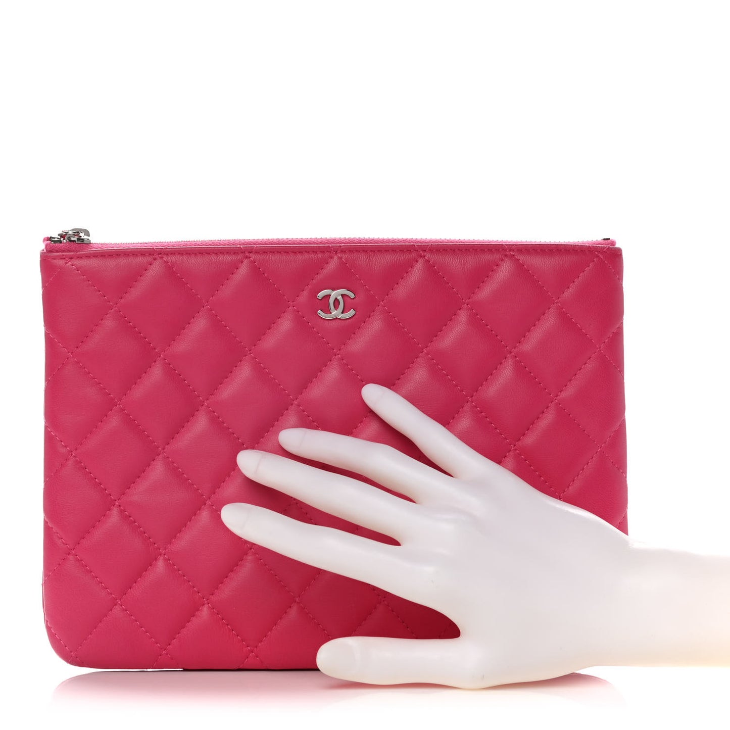 Lambskin Quilted Medium Cosmetic Case Dark Pink
