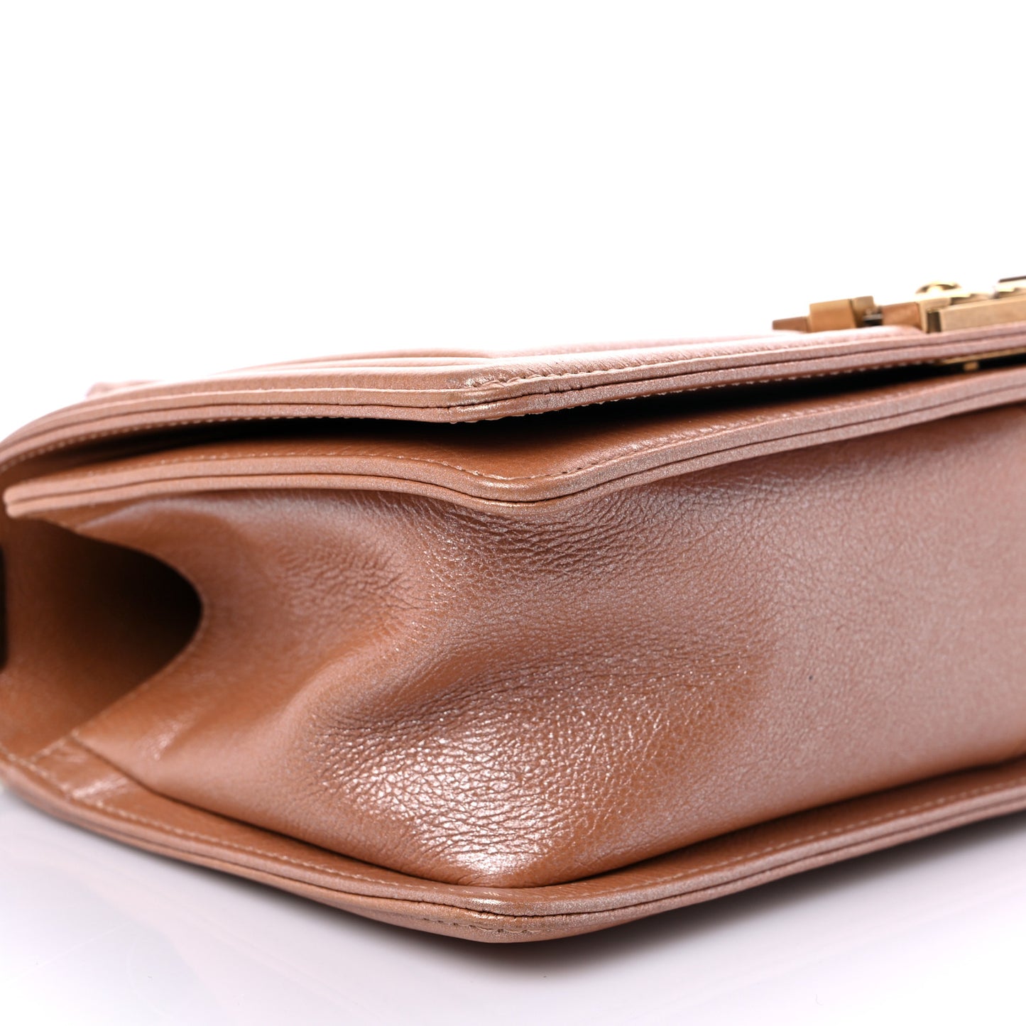 Metallic Calfskin Quilted Medium Boy Flap Dark Beige