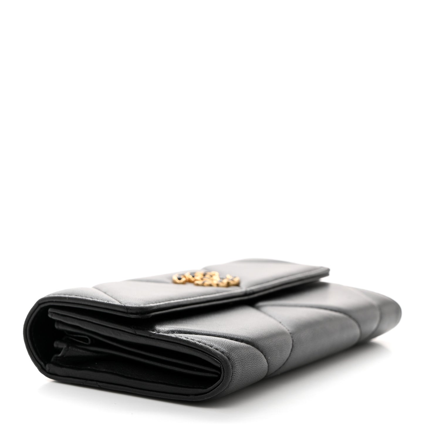 Lambskin Quilted Chanel 19 Flap Wallet Black