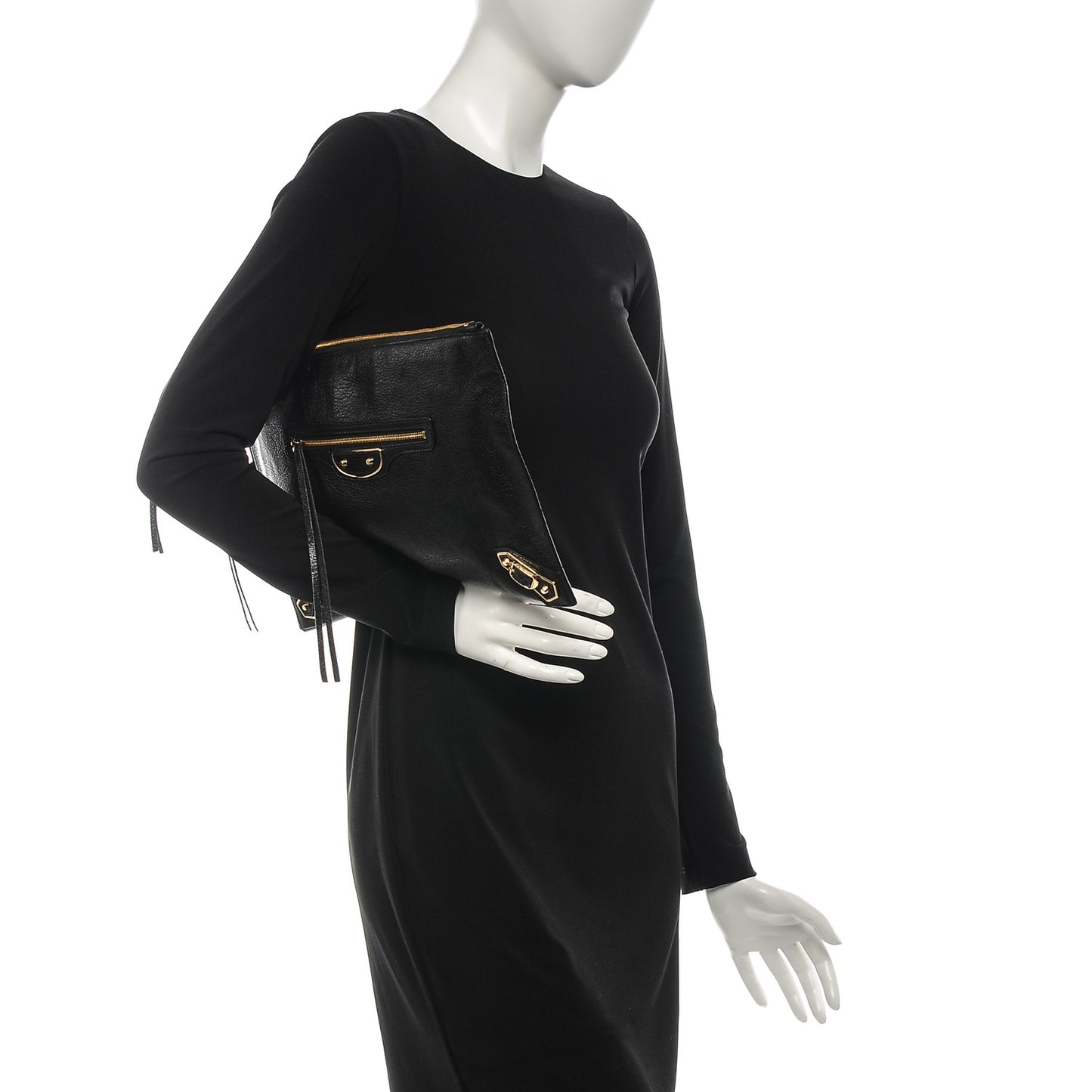 Chevre Gold Metallic Edge Hardware Pouch Black