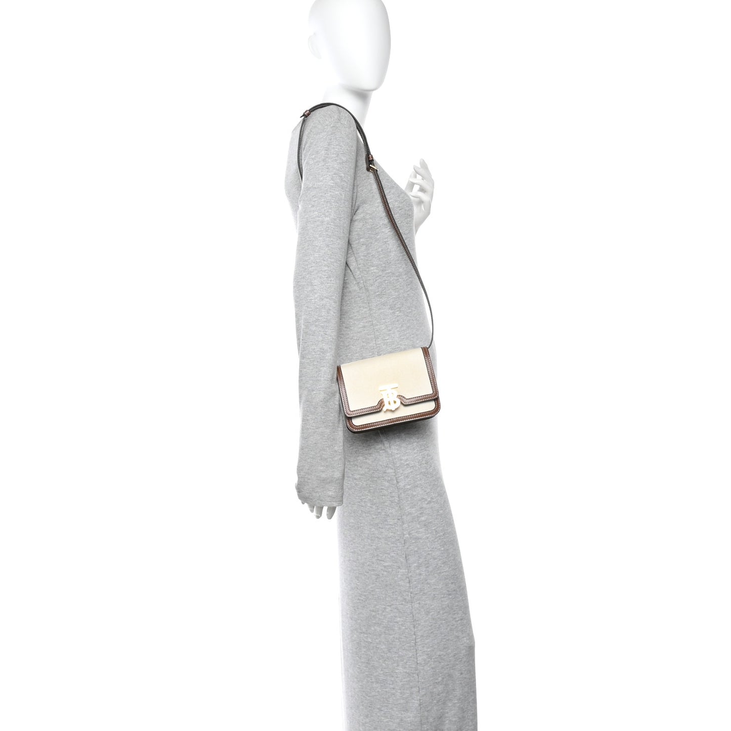 Canvas Calfskin Mini TB Bag Natural Malt Brown