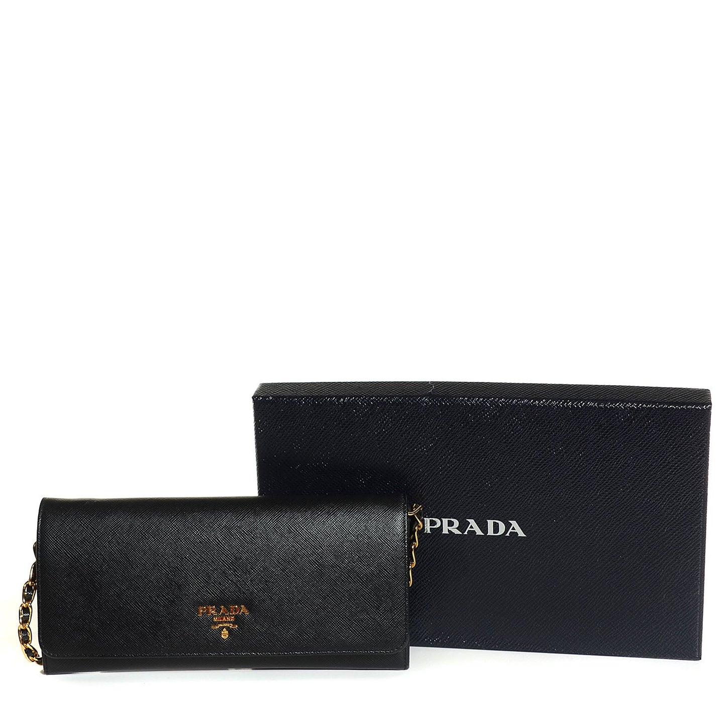 Saffiano Metal Oro Chain Wallet Nero Black