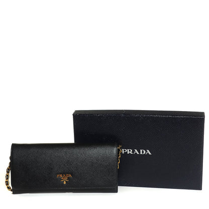 Prada Saffiano Metal Oro Chain Wallet Nero Black 4 of 9