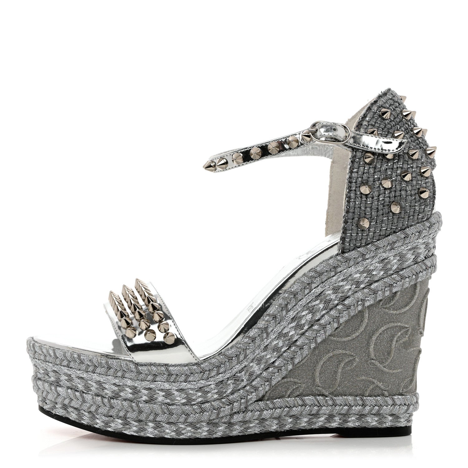 Christian Louboutin Calfskin Madmonica 120 Wedge Sandals 39 Silver 1 of 13