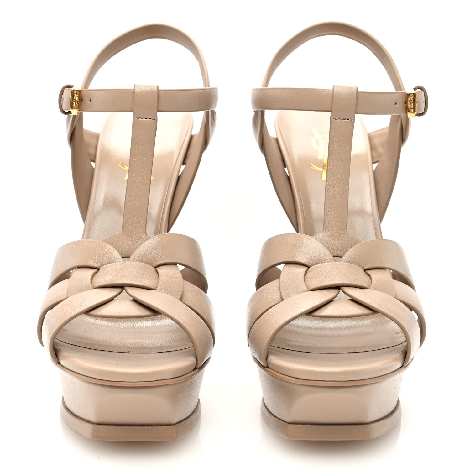 Saint Laurent Calfskin Tribute 105 Platform Sandals 38.5 Dark Beige 3 of 9