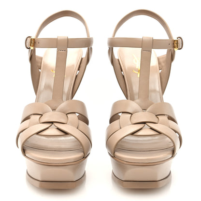 Saint Laurent Calfskin Tribute 105 Platform Sandals 38.5 Dark Beige 3 of 9