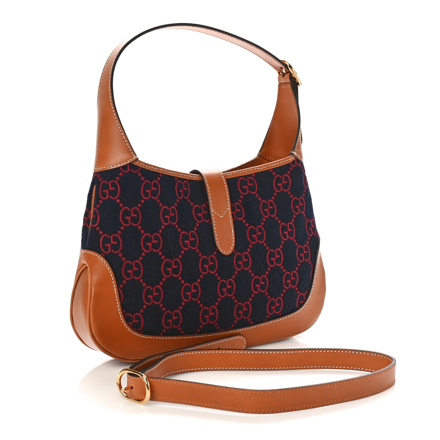 Gucci Wool Monogram Calfskin Small Jackie 1961 Hobo Navy Burgundy 3 of 10